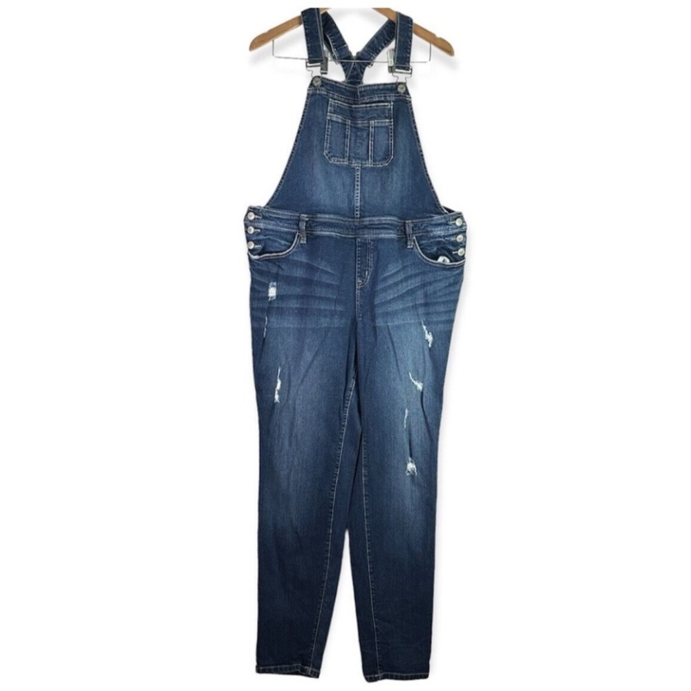 Torrid Blue Distressed SkinnyDenim Overalls Size 12